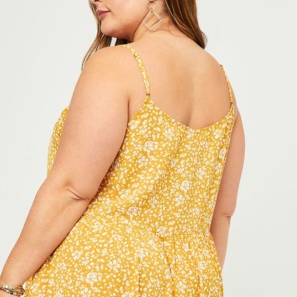 Hayden Plus Size Mustard Plus Floral Ruffle Tiered Sleeveless Dress 1X - 3X - Picture 3 of 5